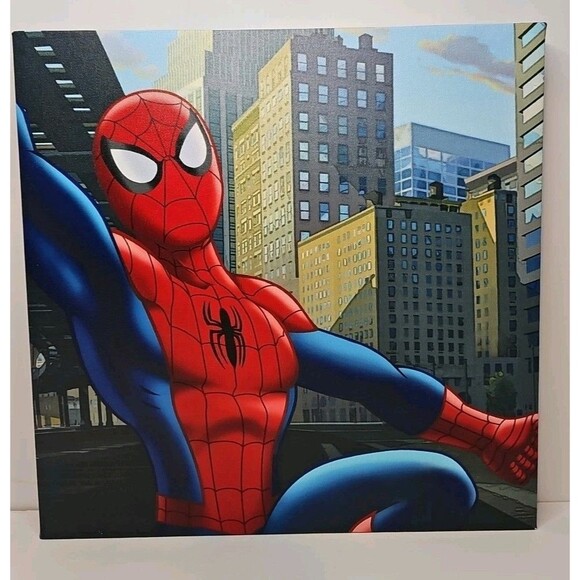 Marvel Spider Man Canvas Wall Art 12x12 Bright & Bold - Picture 1 of 2